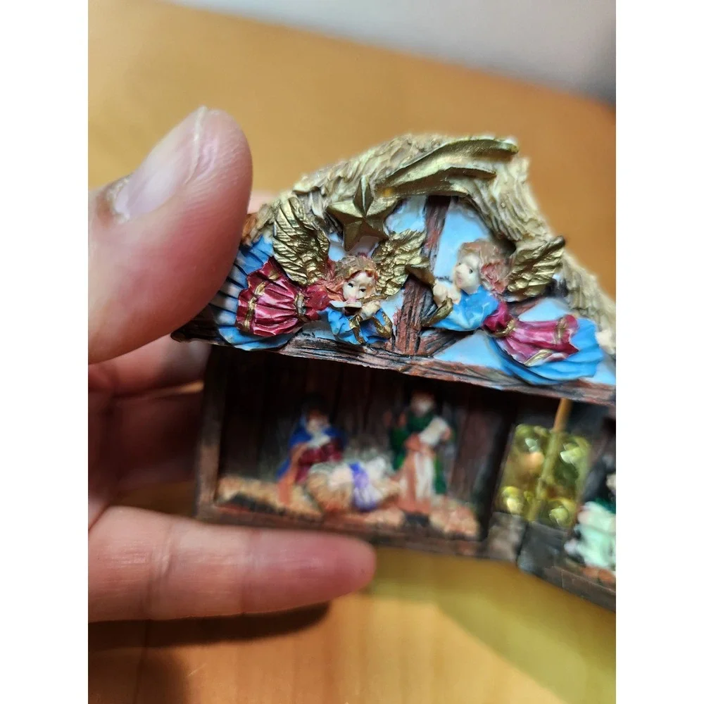Vintage Wooden Nativity Folding Box Hinged Mini Shrine Christmas Decor 90s‎